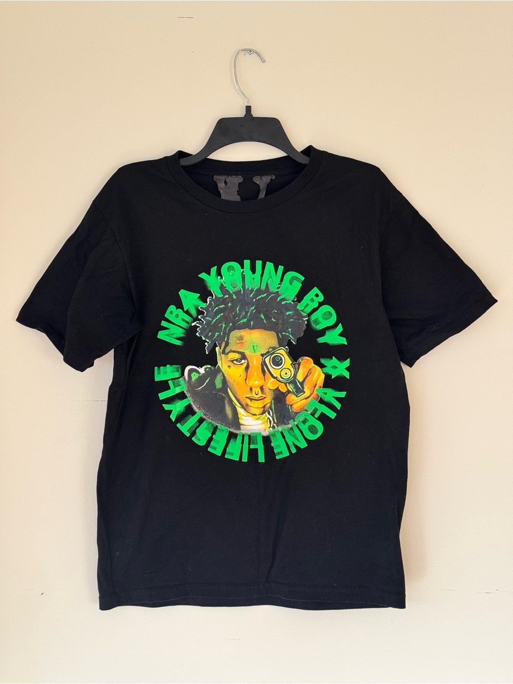 VLONE x NBA YoungBoy collaboration tee. Authentic Black Neon Green, Small